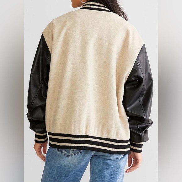 Iris Black and Cream Varsity Bomber Jacket - Picture 3 of 10